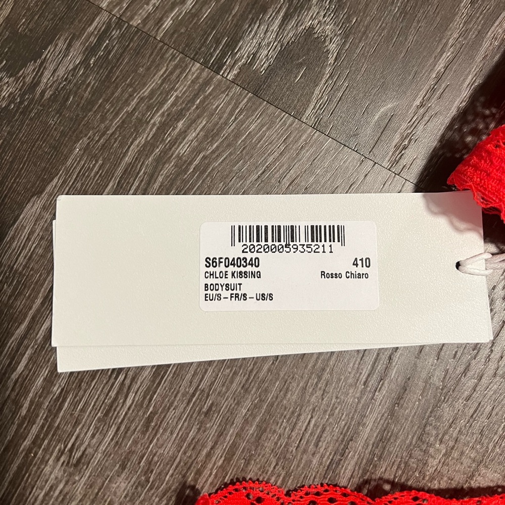 STELLA MCCARTNEY**Chloe Kissing Red Lace Cut-Out Bodysuit**Small $290 - Picture 7 of 7